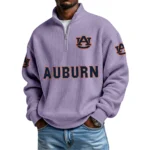 Auburn Tigers Mens Quarter Zip Waffle Knit Pullover Top Long Sleeve