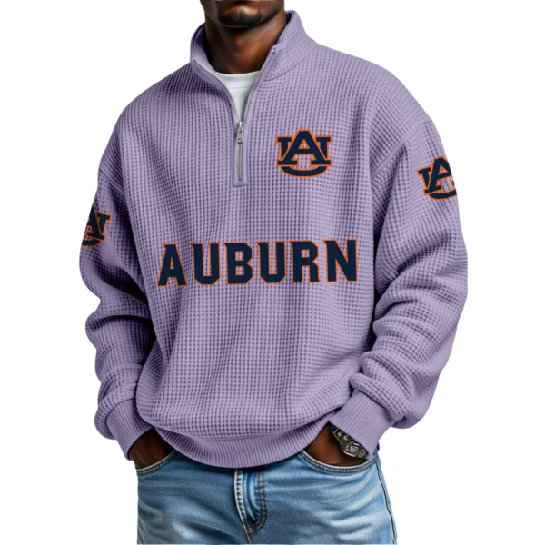 Auburn Tigers Mens Quarter Zip Waffle Knit Pullover Top Long Sleeve