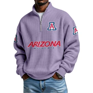 Arizona Wildcats Mens Quarter Zip Waffle Knit Pullover Top Long Sleeve