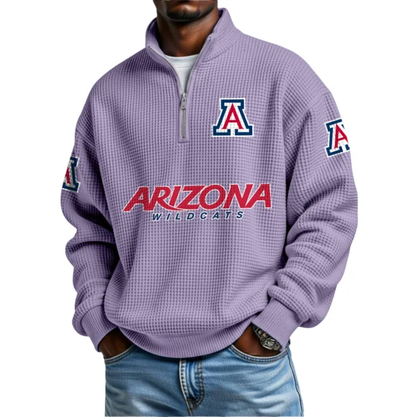 Arizona Wildcats Mens Quarter Zip Waffle Knit Pullover Top Long Sleeve