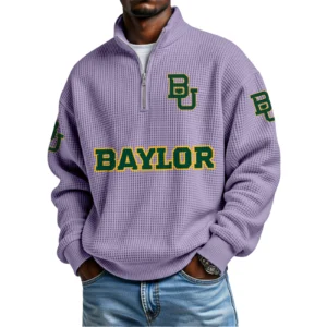 Baylor Bears Mens Quarter Zip Waffle Knit Pullover Top Long Sleeve