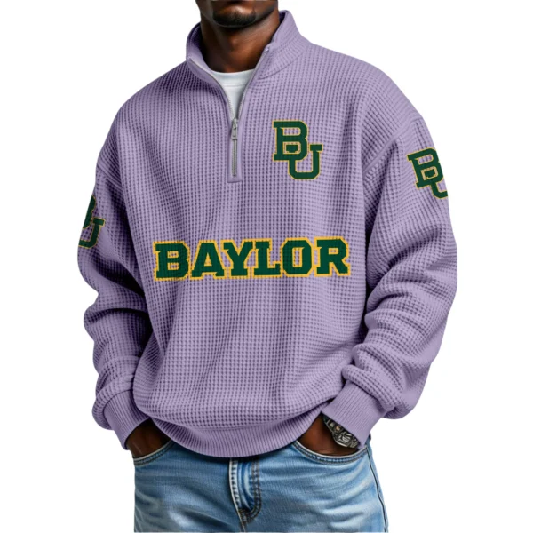 Baylor Bears Mens Quarter Zip Waffle Knit Pullover Top Long Sleeve