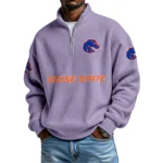 Boise State Broncos Mens Quarter Zip Waffle Knit Pullover Top Long Sleeve