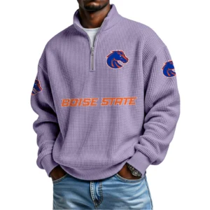 Boise State Broncos Mens Quarter Zip Waffle Knit Pullover Top Long Sleeve