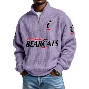 Cincinnati Bearcats Mens Quarter Zip Waffle Knit Pullover Top Long Sleeve