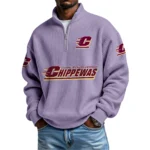 Central Michigan Chippewas Mens Quarter Zip Waffle Knit Pullover Top Long Sleeve
