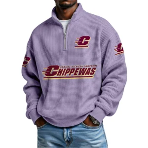 Central Michigan Chippewas Mens Quarter Zip Waffle Knit Pullover Top Long Sleeve