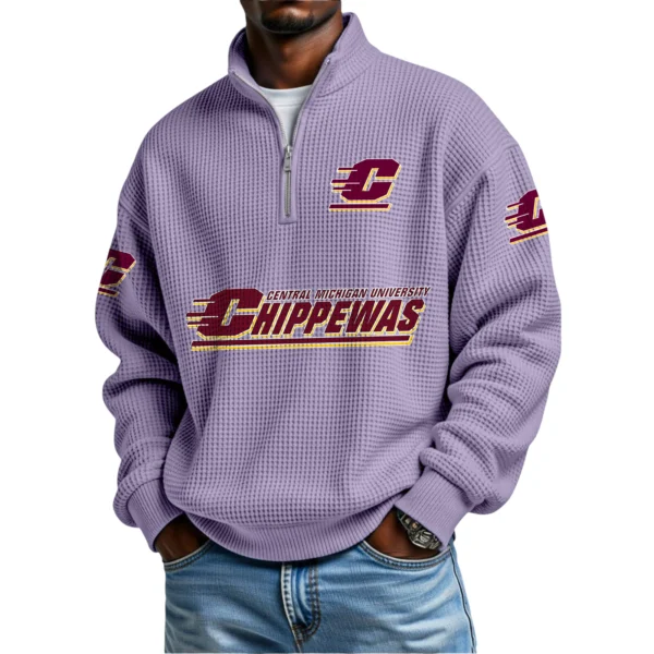 Central Michigan Chippewas Mens Quarter Zip Waffle Knit Pullover Top Long Sleeve