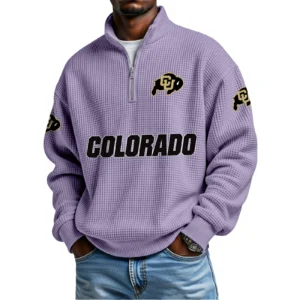 Colorado Buffaloes Mens Quarter Zip Waffle Knit Pullover Top Long Sleeve