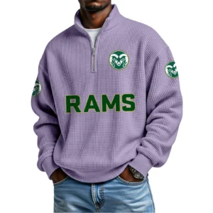 Colorado State Rams Mens Quarter Zip Waffle Knit Pullover Top Long Sleeve