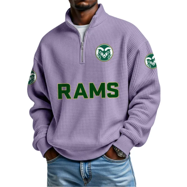 Colorado State Rams Mens Quarter Zip Waffle Knit Pullover Top Long Sleeve