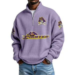 East Carolina Pirates Mens Quarter Zip Waffle Knit Pullover Top Long Sleeve
