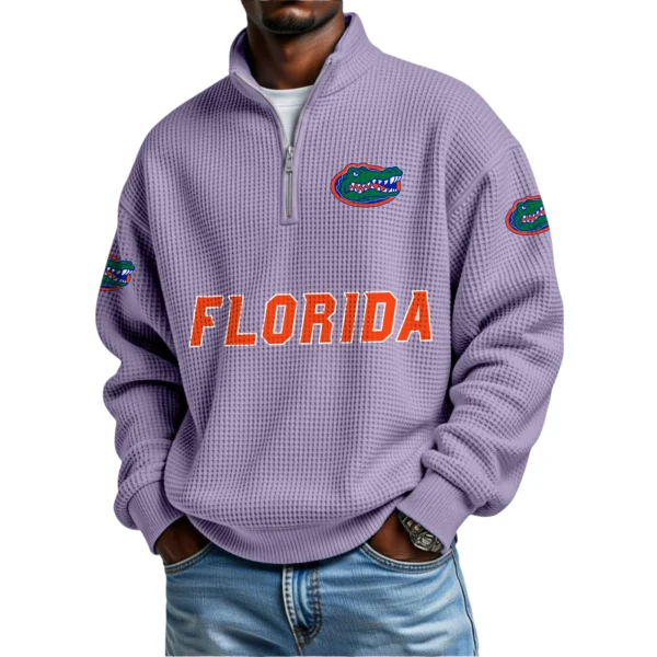 Florida Gators Mens Quarter Zip Waffle Knit Pullover Top Long Sleeve