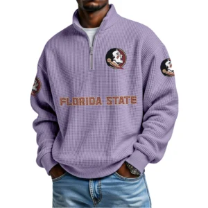 Florida State Seminoles Mens Quarter Zip Waffle Knit Pullover Top Long Sleeve