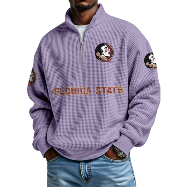 Florida State Seminoles Mens Quarter Zip Waffle Knit Pullover Top Long Sleeve