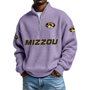 Missouri Tigers Mens Quarter Zip Waffle Knit Pullover Top Long Sleeve
