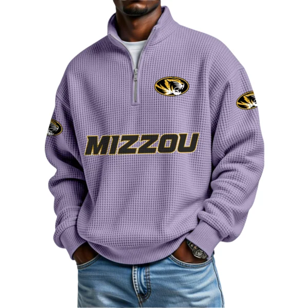 Missouri Tigers Mens Quarter Zip Waffle Knit Pullover Top Long Sleeve