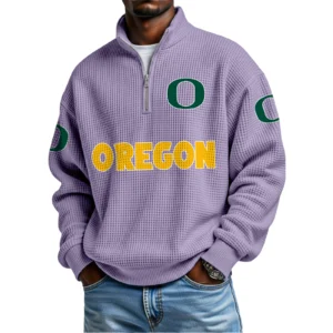 Oregon Ducks Mens Quarter Zip Waffle Knit Pullover Top Long Sleeve