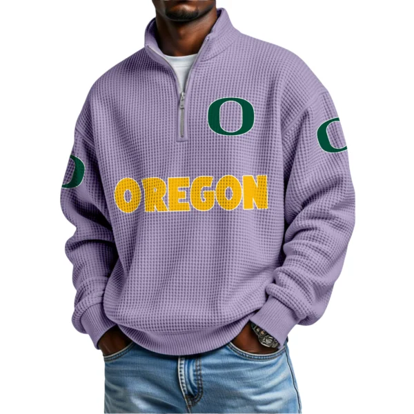 Oregon Ducks Mens Quarter Zip Waffle Knit Pullover Top Long Sleeve