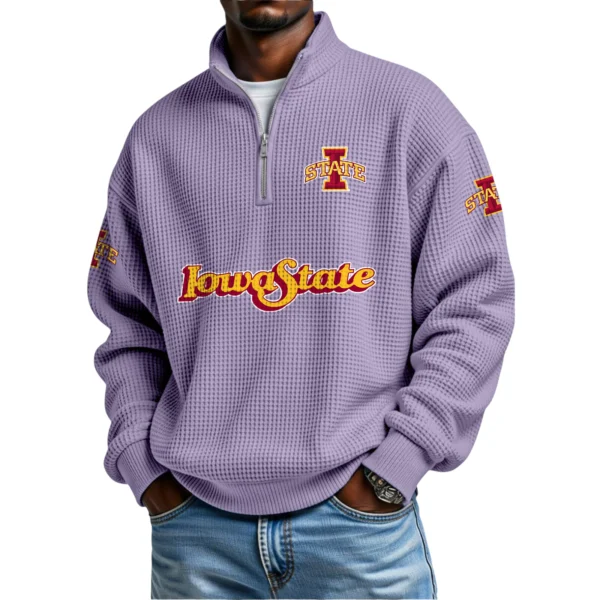Iowa State Cyclones Mens Quarter Zip Waffle Knit Pullover Top Long Sleeve