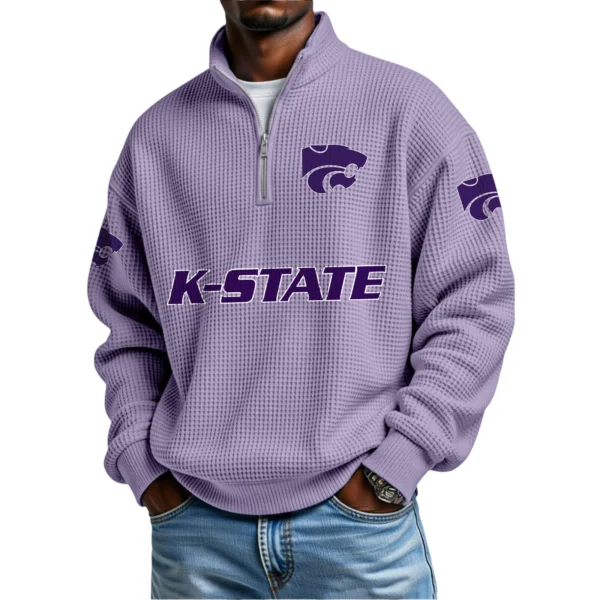 Kansas State Wildcats Mens Quarter Zip Waffle Knit Pullover Top Long Sleeve