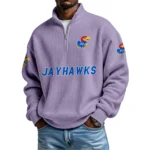 Kansas Jayhawks Mens Quarter Zip Waffle Knit Pullover Top Long Sleeve