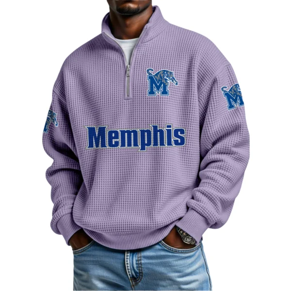 Memphis Tigers Mens Quarter Zip Waffle Knit Pullover Top Long Sleeve