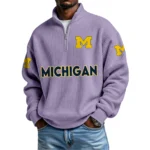 Michigan Wolverines Mens Quarter Zip Waffle Knit Pullover Top Long Sleeve