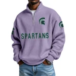 Michigan State Spartans Mens Quarter Zip Waffle Knit Pullover Top Long Sleeve