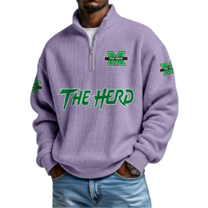 Marshall Thundering Herd Mens Quarter Zip Waffle Knit Pullover Top Long Sleeve