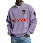 NC State Wolfpack Mens Quarter Zip Waffle Knit Pullover Top Long Sleeve