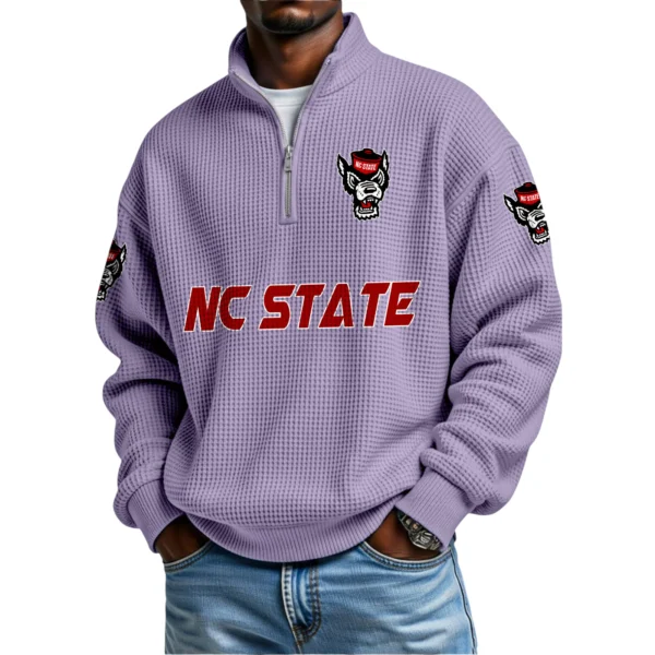 NC State Wolfpack Mens Quarter Zip Waffle Knit Pullover Top Long Sleeve