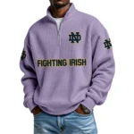Notre Dame Fighting Irish Mens Quarter Zip Waffle Knit Pullover Top Long Sleeve