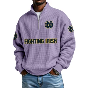 Notre Dame Fighting Irish Mens Quarter Zip Waffle Knit Pullover Top Long Sleeve