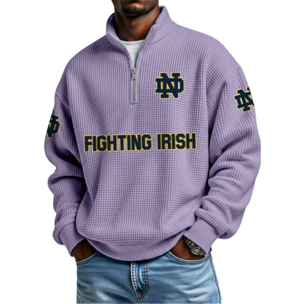Notre Dame Fighting Irish Mens Quarter Zip Waffle Knit Pullover Top Long Sleeve