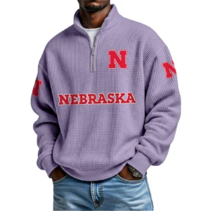 Nebraska Cornhuskers Mens Quarter Zip Waffle Knit Pullover Top Long Sleeve