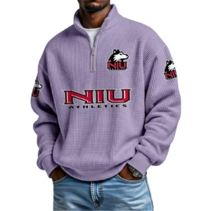 Northern Illinois Huskies Mens Quarter Zip Waffle Knit Pullover Top Long Sleeve