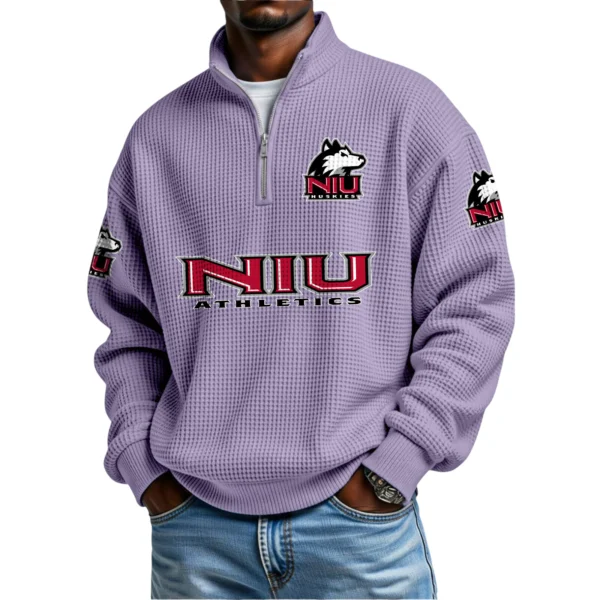 Northern Illinois Huskies Mens Quarter Zip Waffle Knit Pullover Top Long Sleeve