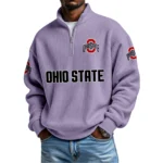 Ohio State Buckeyes Mens Quarter Zip Waffle Knit Pullover Top Long Sleeve