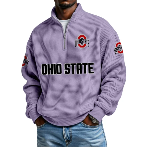 Ohio State Buckeyes Mens Quarter Zip Waffle Knit Pullover Top Long Sleeve