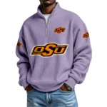 Oklahoma State Cowboys Mens Quarter Zip Waffle Knit Pullover Top Long Sleeve