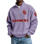 Oklahoma Sooners Mens Quarter Zip Waffle Knit Pullover Top Long Sleeve
