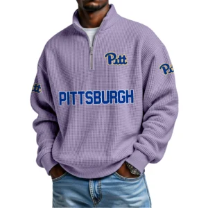 Pittsburgh Panthers Mens Quarter Zip Waffle Knit Pullover Top Long Sleeve