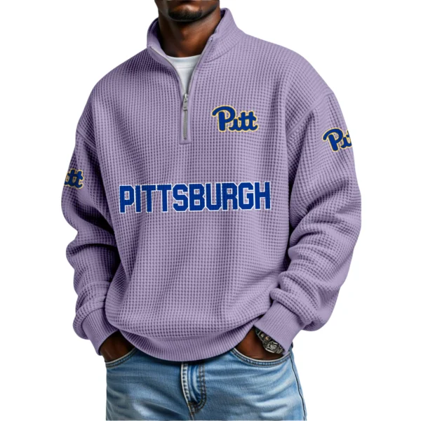 Pittsburgh Panthers Mens Quarter Zip Waffle Knit Pullover Top Long Sleeve