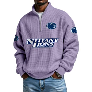 Penn State Nittany Lions Mens Quarter Zip Waffle Knit Pullover Top Long Sleeve