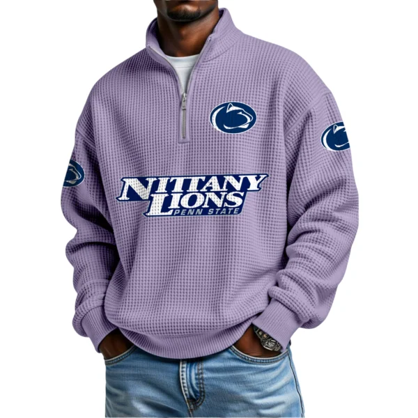 Penn State Nittany Lions Mens Quarter Zip Waffle Knit Pullover Top Long Sleeve