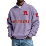 Rutgers Scarlet Knights Mens Quarter Zip Waffle Knit Pullover Top Long Sleeve