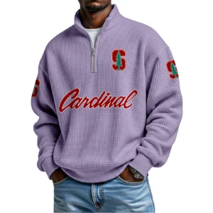 Stanford Cardinal Mens Quarter Zip Waffle Knit Pullover Top Long Sleeve