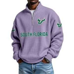 South Florida Bulls Mens Quarter Zip Waffle Knit Pullover Top Long Sleeve