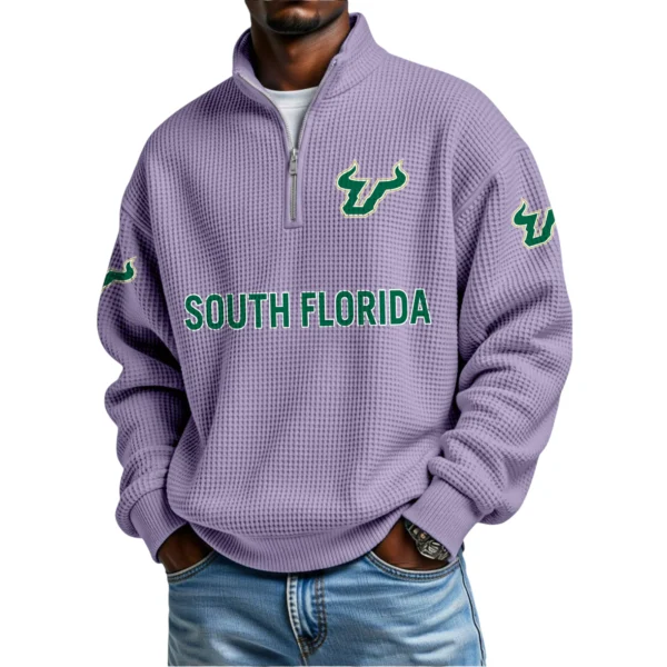 South Florida Bulls Mens Quarter Zip Waffle Knit Pullover Top Long Sleeve